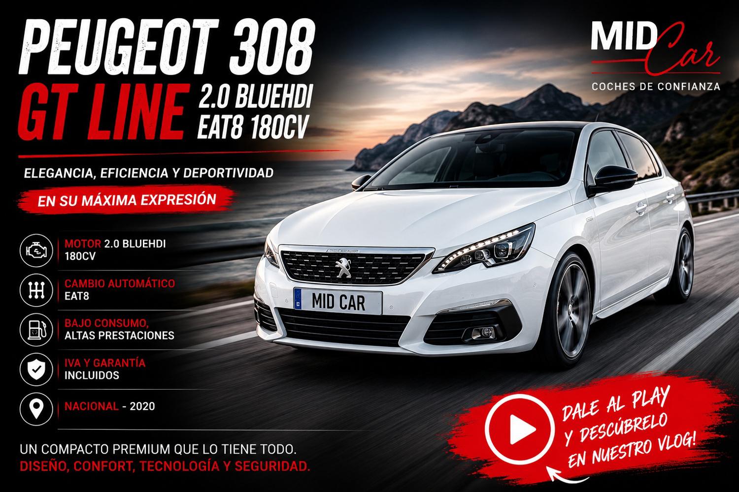 PEUGEOT 308 GT LINE 2.0 BLUEHDI EAT8 180CV