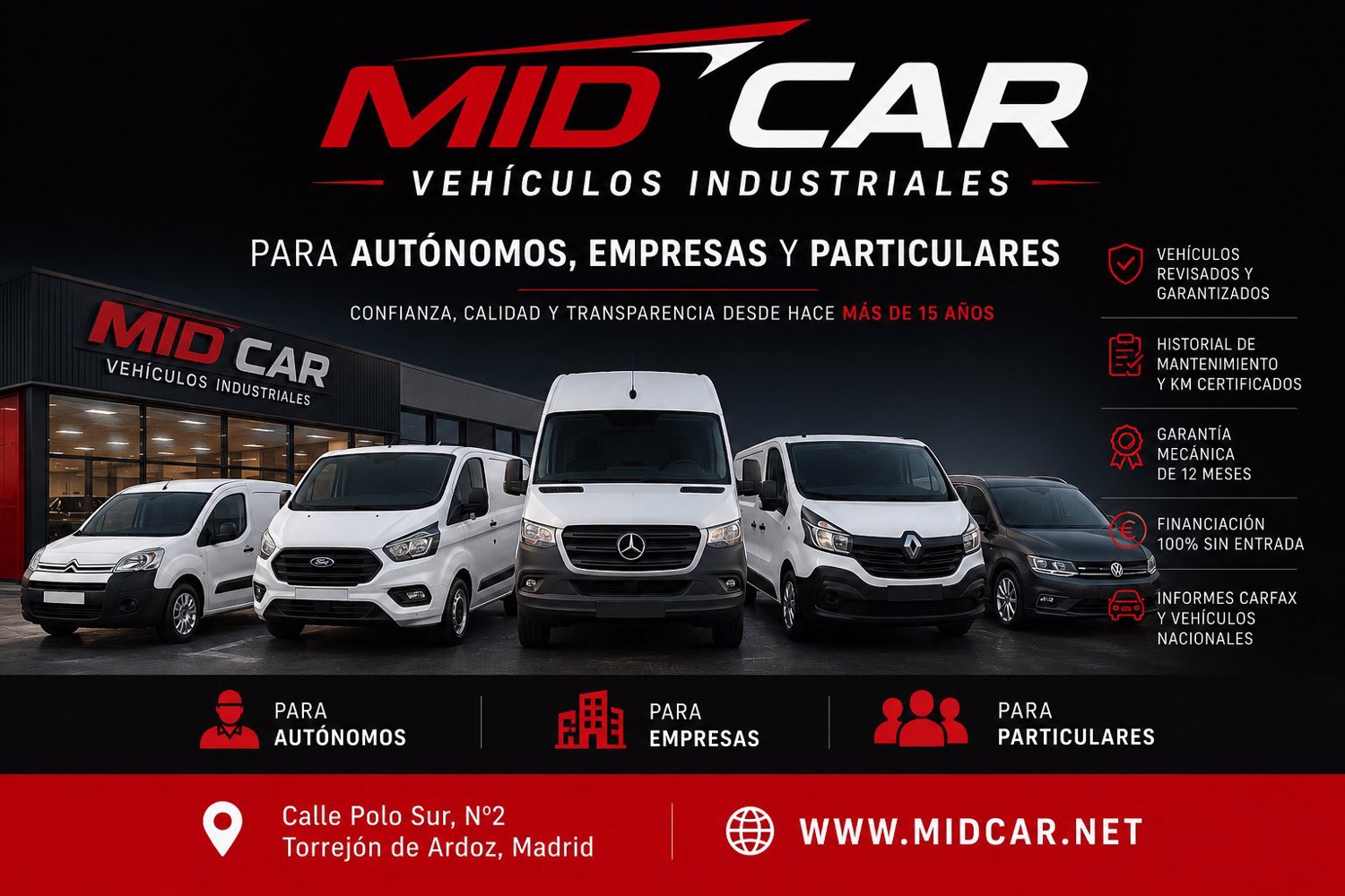 Más de 15 años ayudando a autónomos, empresas y particulares a encontrar vehículos de confianza